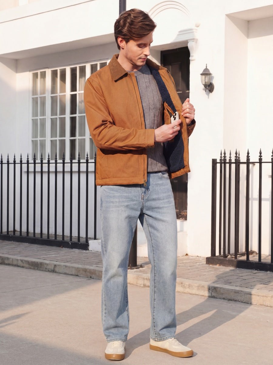 TACVASEN Brown Yellow Men's Heavy Duty Canvas Work Jacket | Rugged Industrial Coat