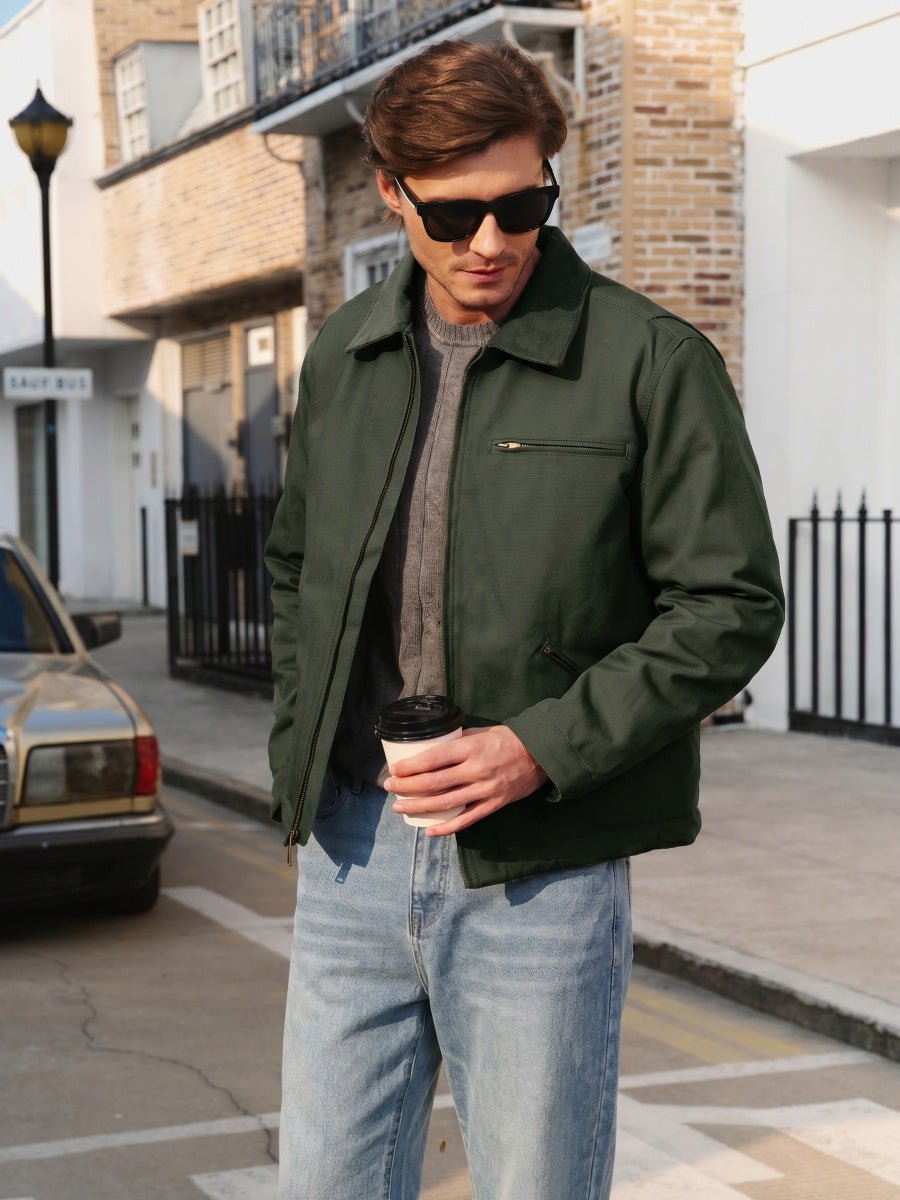 TACVASEN Army Green Men's Heavy Duty Canvas Work Jacket | Rugged Industrial Coat