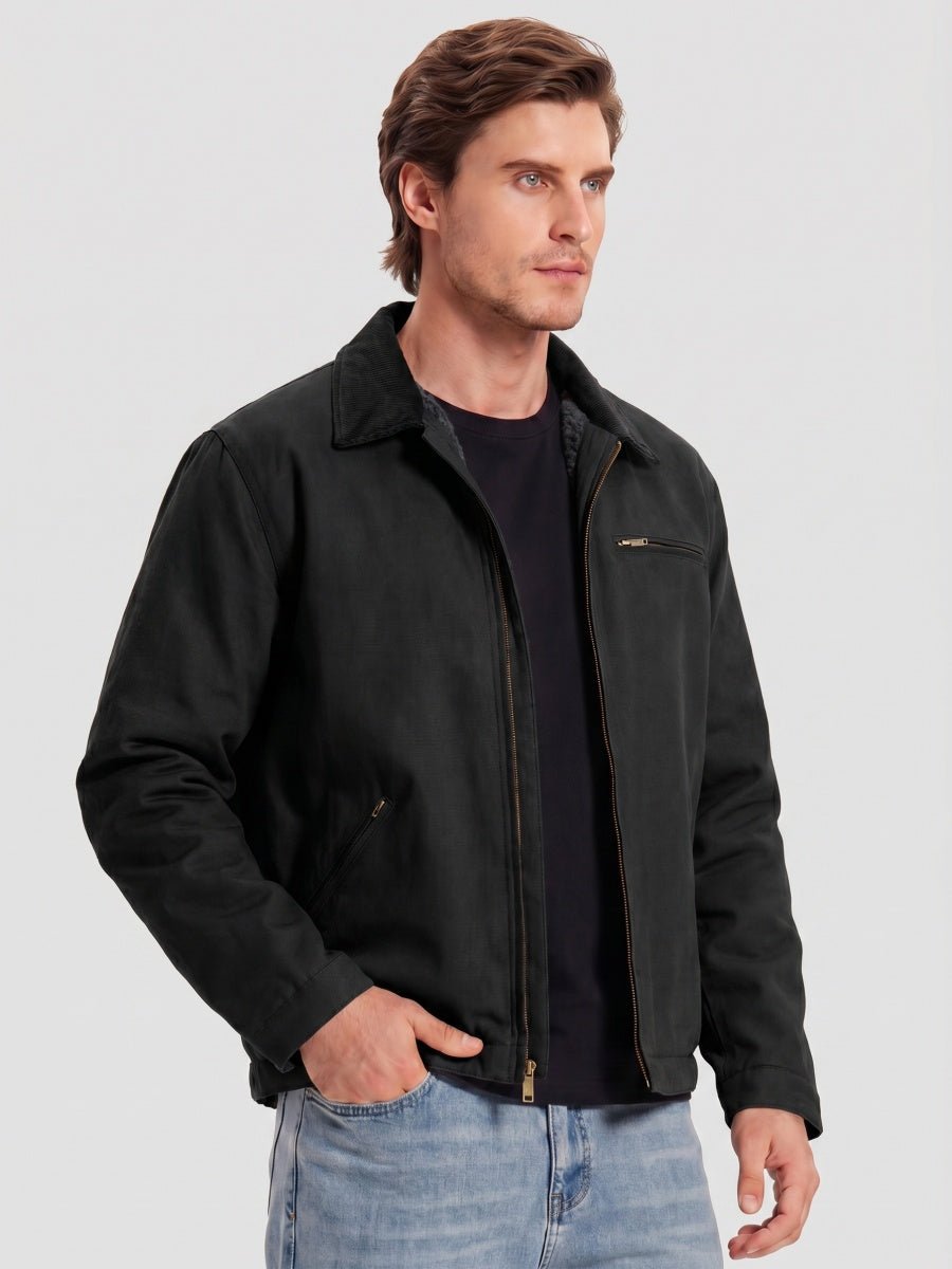 TACVASEN Black Men's Heavy Duty Canvas Work Jacket | Rugged Industrial Coat