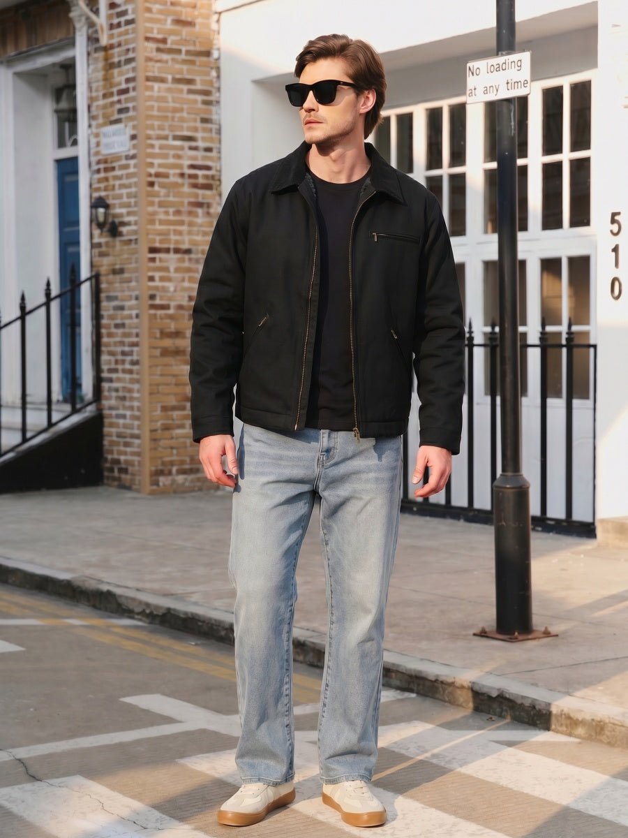 TACVASEN Black Men's Heavy Duty Canvas Work Jacket | Rugged Industrial Coat