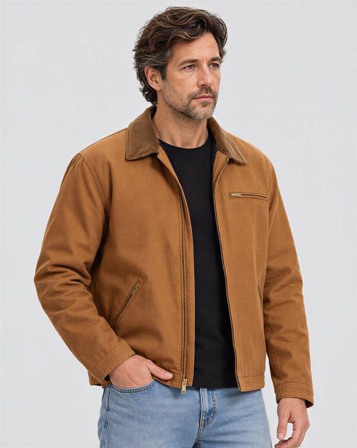 TACVASEN Brown Yellow Men's Heavy Duty Canvas Work Jacket | Rugged Industrial Coat
