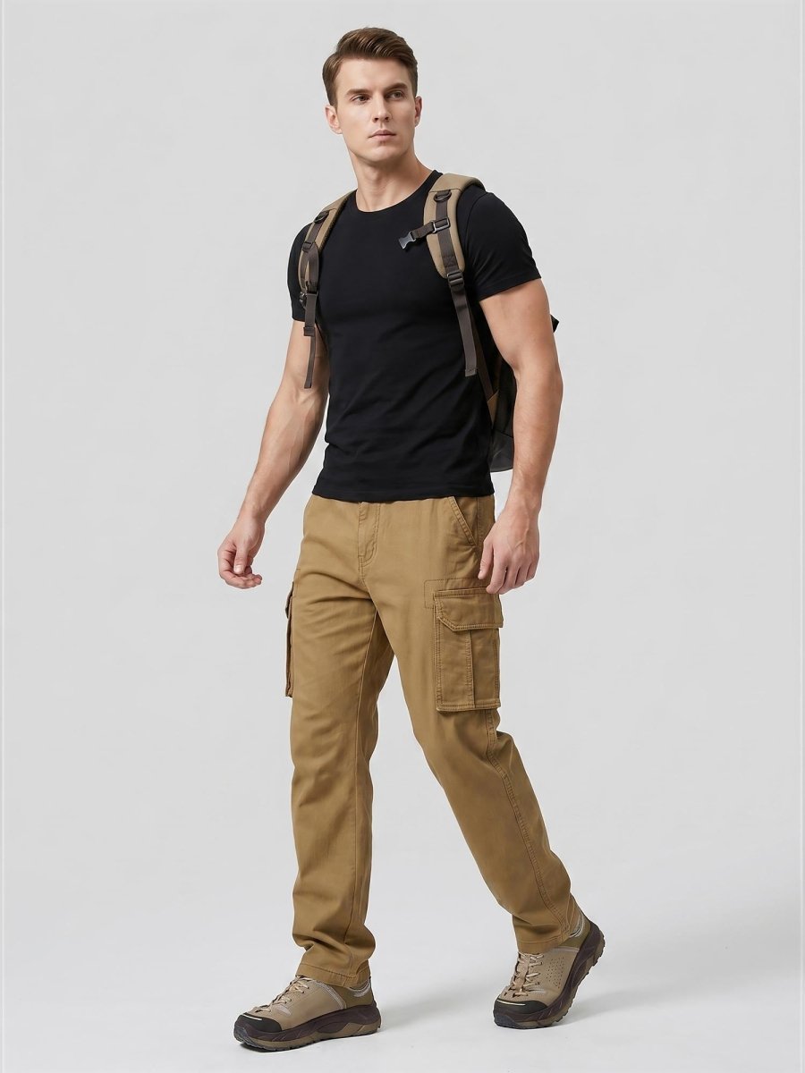 TACVASEN Khaki Men's Heavy Duty Multi - Pocket Straight Fit Cargo Pants