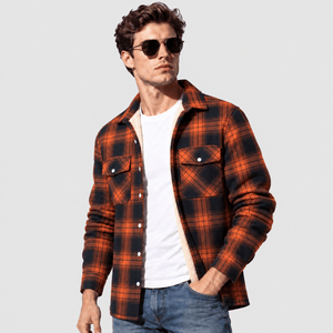 TACVASEN Orange Men's Heavyweight Casual Fleece Lined Flannel Work Jacket