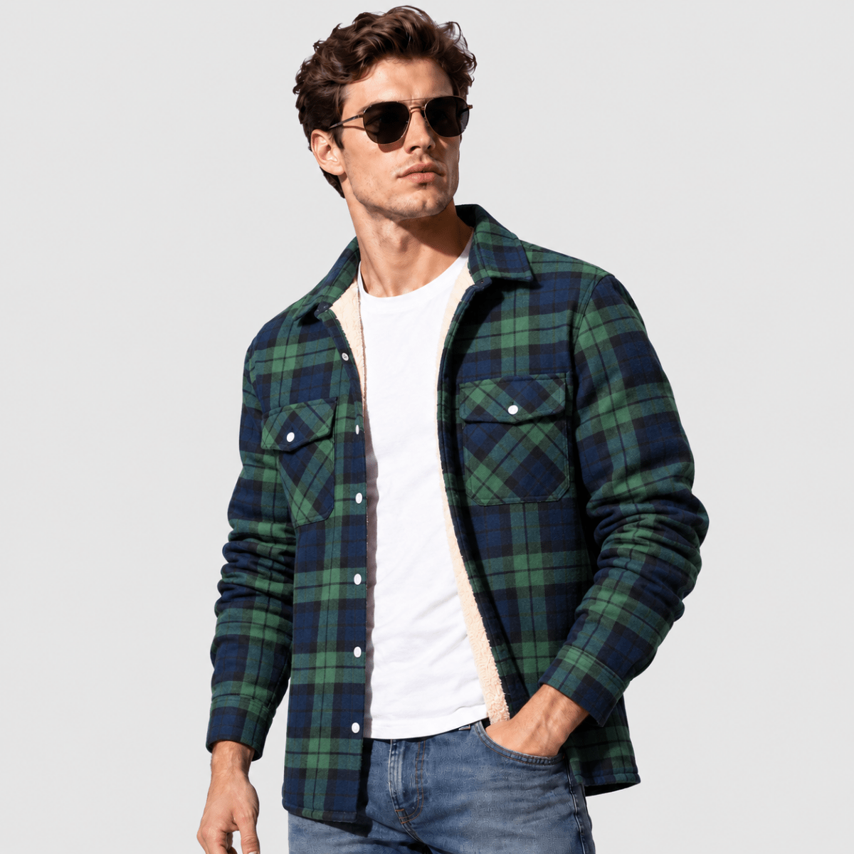 TACVASEN Green Men's Heavyweight Casual Fleece Lined Flannel Work Jacket