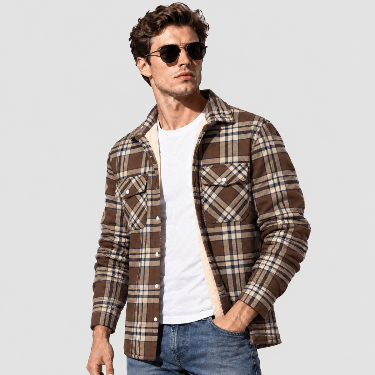 TACVASEN Brown Men's Heavyweight Casual Fleece Lined Flannel Work Jacket