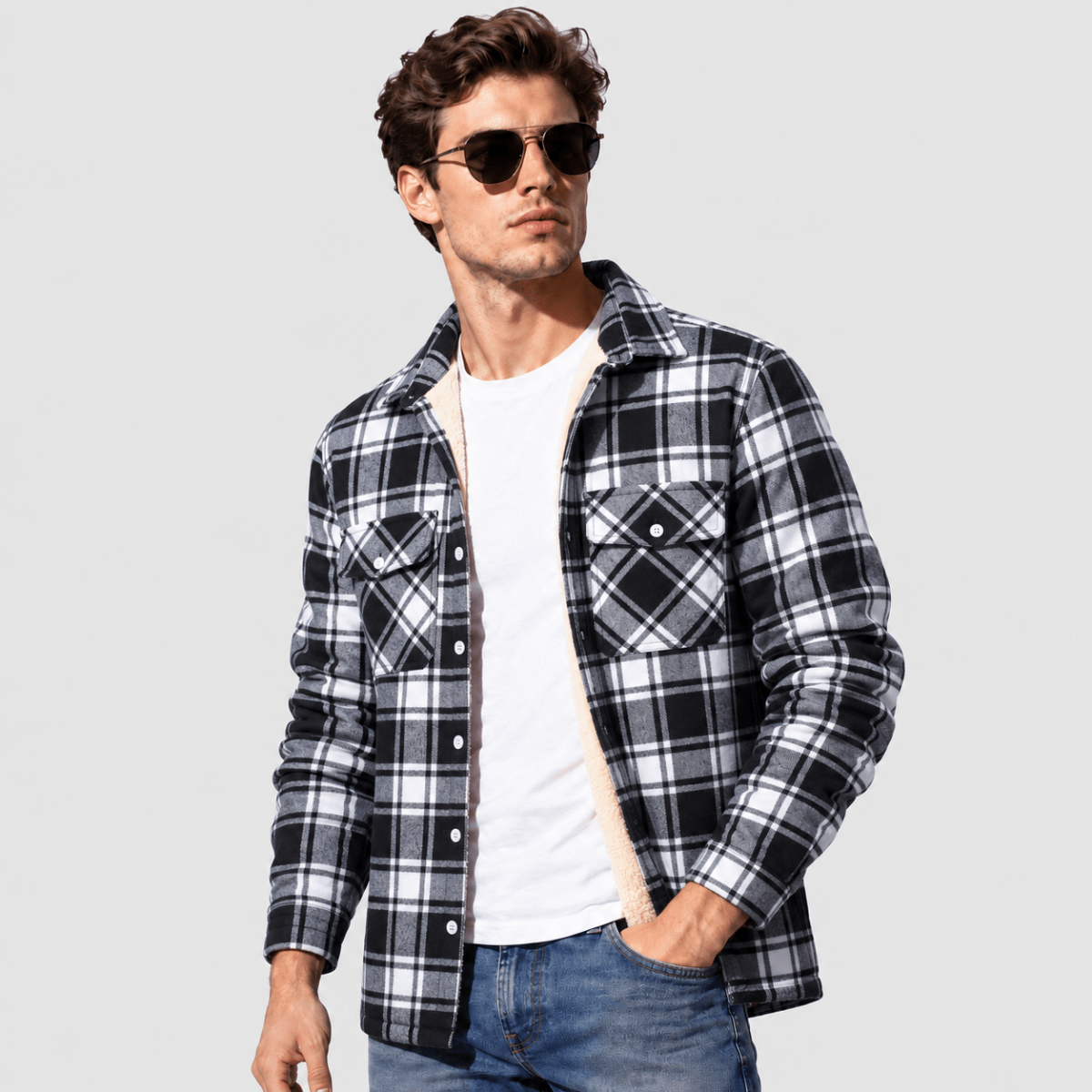 TACVASEN Black White Men's Heavyweight Casual Fleece Lined Flannel Work Jacket