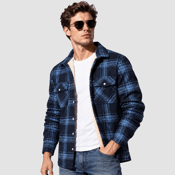 TACVASEN Grey Blue Men's Heavyweight Casual Fleece Lined Flannel Work Jacket