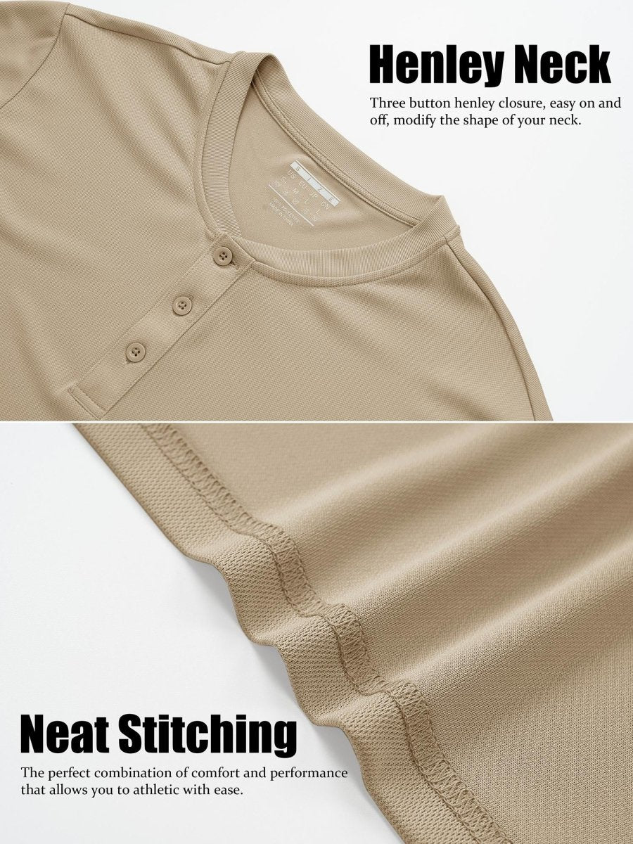 TACVASEN Khaki Men's Henley Shirt Short Sleeve T-shirts
