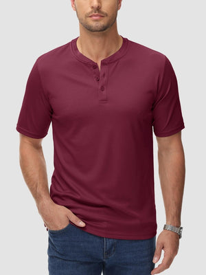 TACVASEN Wine red Men's Henley Shirt Short Sleeve T-shirts