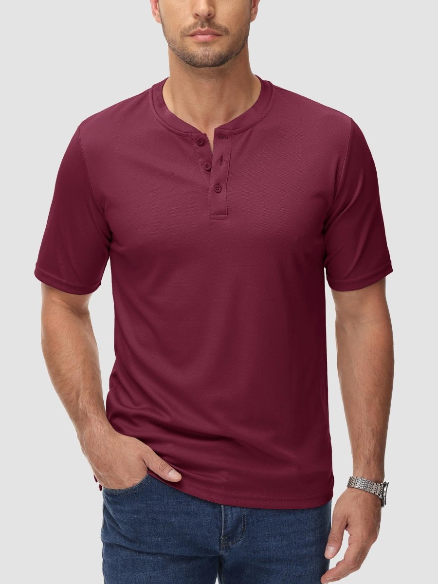 TACVASEN Wine red Men's Henley Shirt Short Sleeve T-shirts