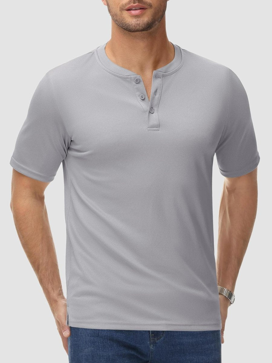 TACVASEN Light Grey Men's Henley Shirt Short Sleeve T-shirts