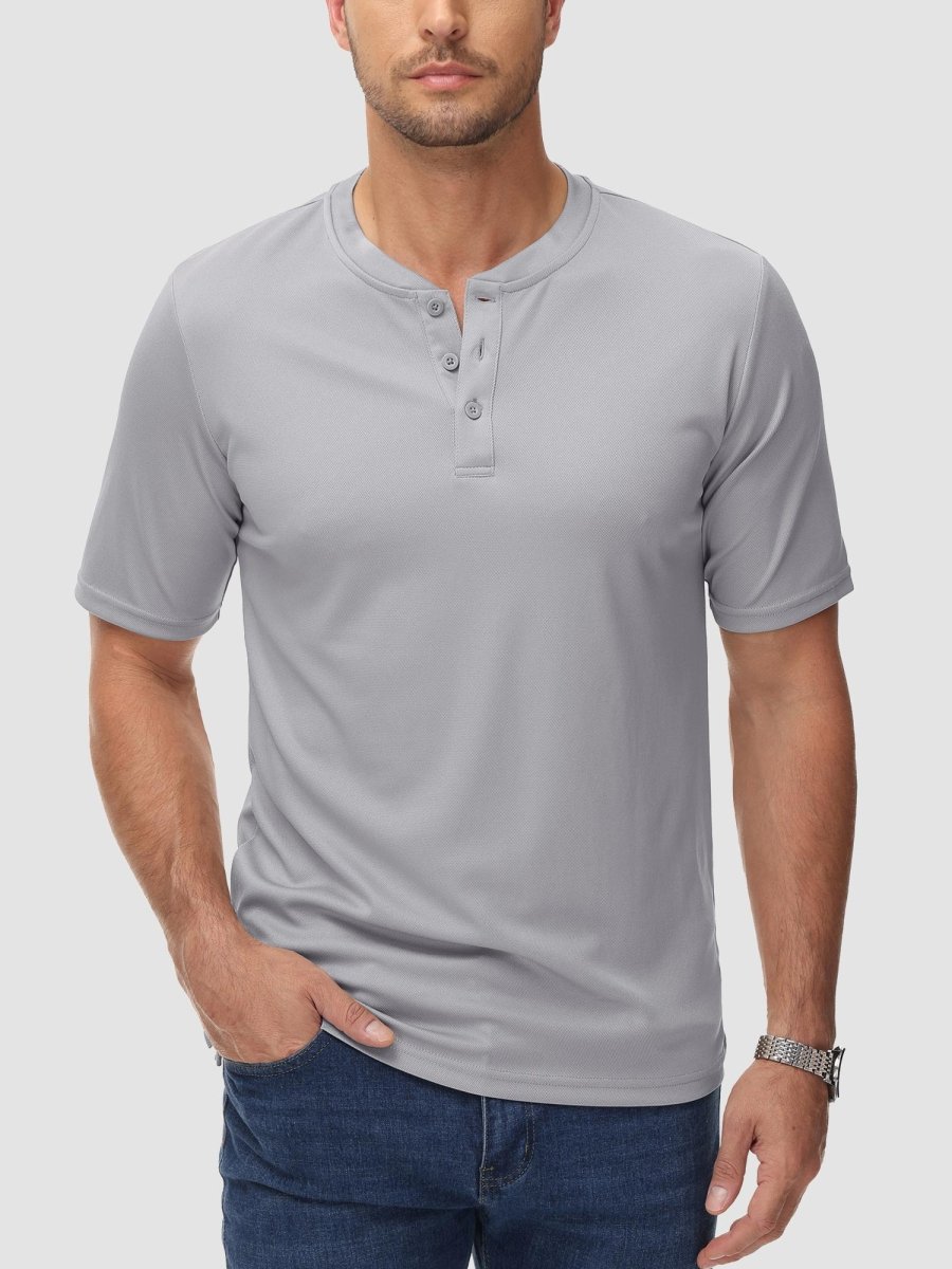 TACVASEN Light Grey Men's Henley Shirt Short Sleeve T-shirts