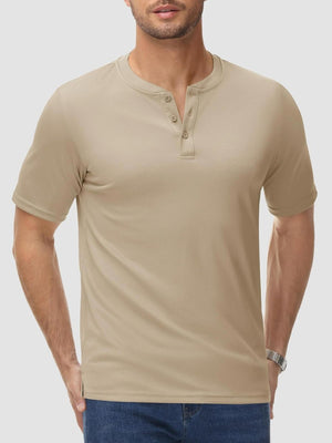 TACVASEN Khaki Men's Henley Shirt Short Sleeve T-shirts
