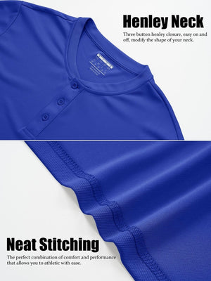 TACVASEN Bright Blue Men's Henley Shirt Short Sleeve T-shirts
