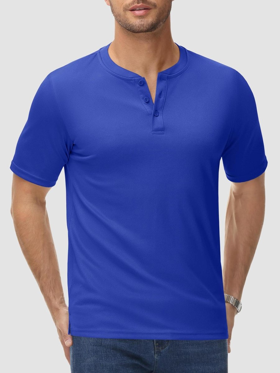 TACVASEN Bright Blue Men's Henley Shirt Short Sleeve T-shirts