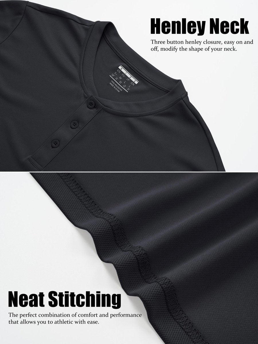 TACVASEN Black Men's Henley Shirt Short Sleeve T-shirts