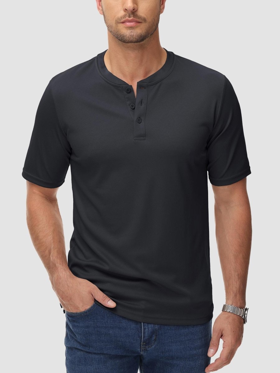 TACVASEN Black Men's Henley Shirt Short Sleeve T-shirts