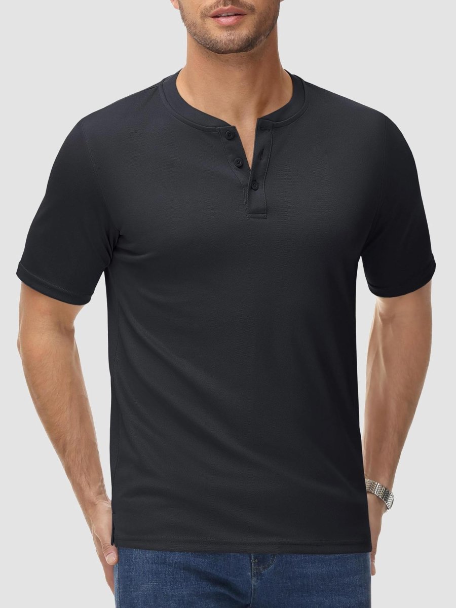 TACVASEN Black Men's Henley Shirt Short Sleeve T-shirts