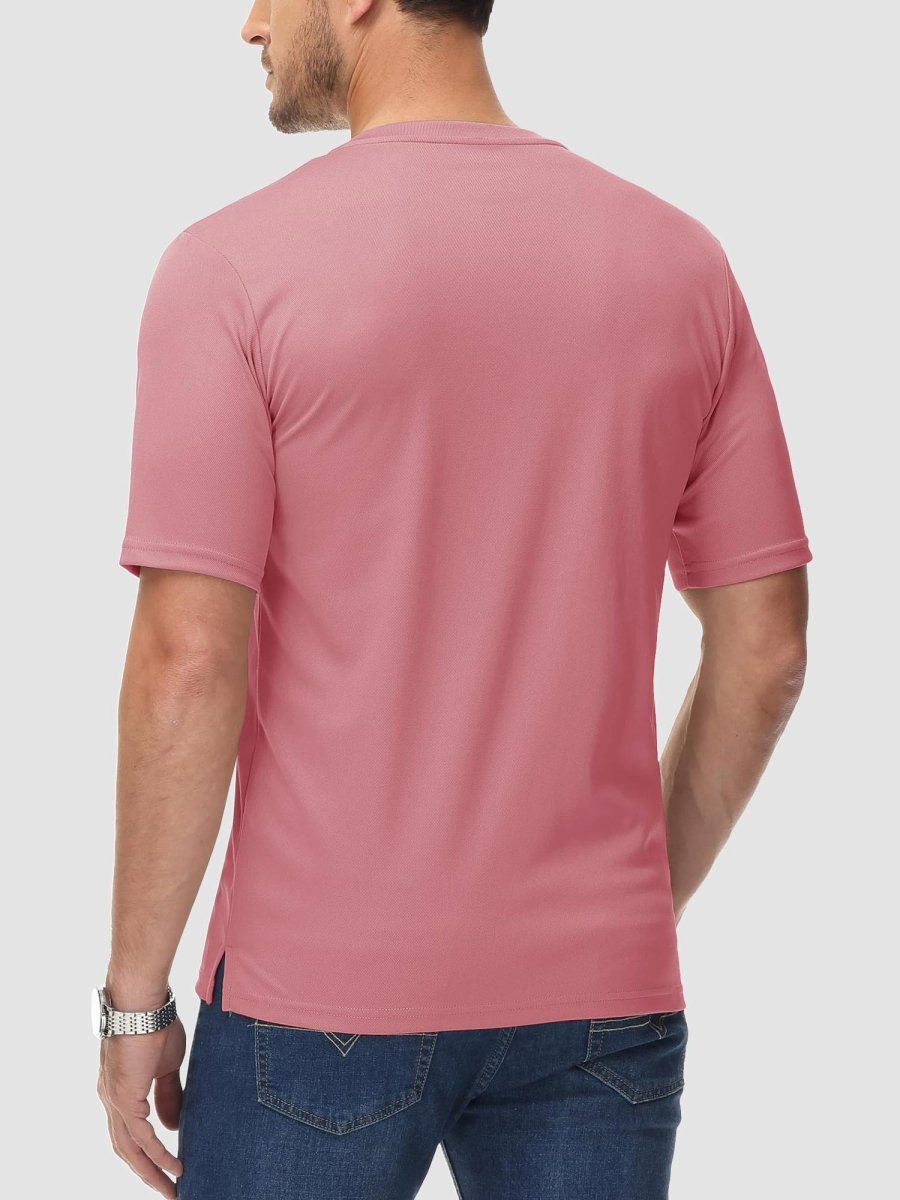 TACVASEN Grey Pink Men's Henley Shirt Short Sleeve T-shirts