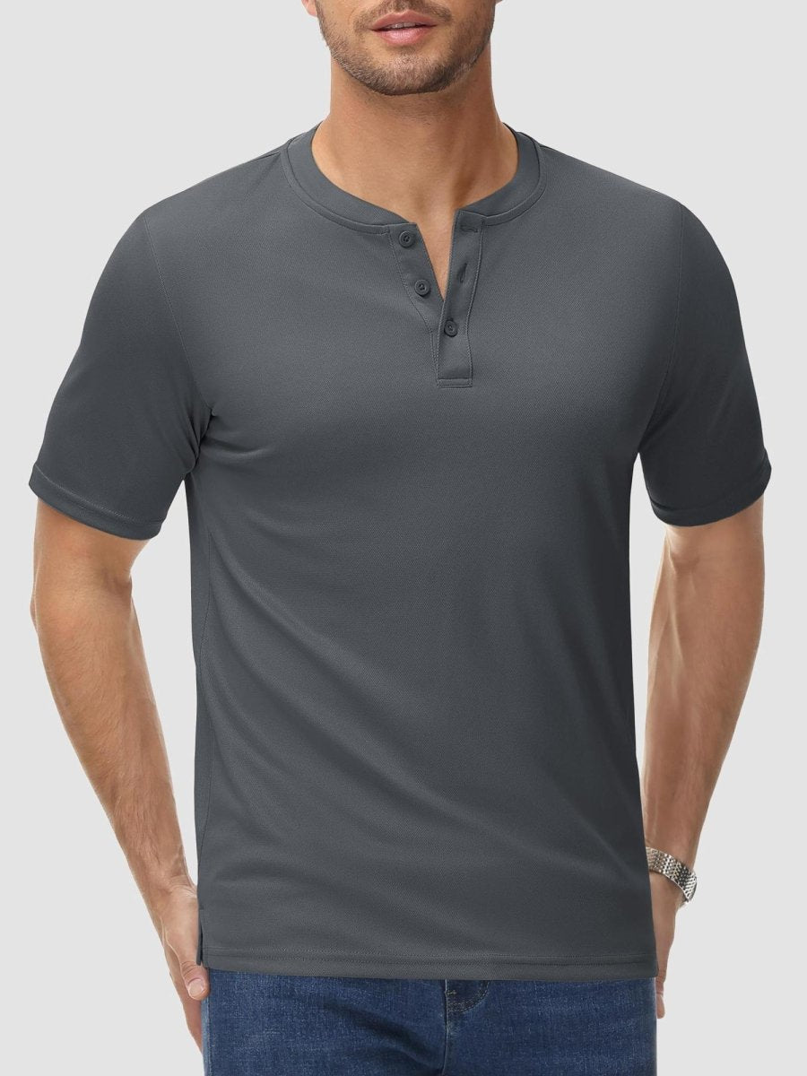 TACVASEN Dark Grey Men's Henley Shirt Short Sleeve T-shirts