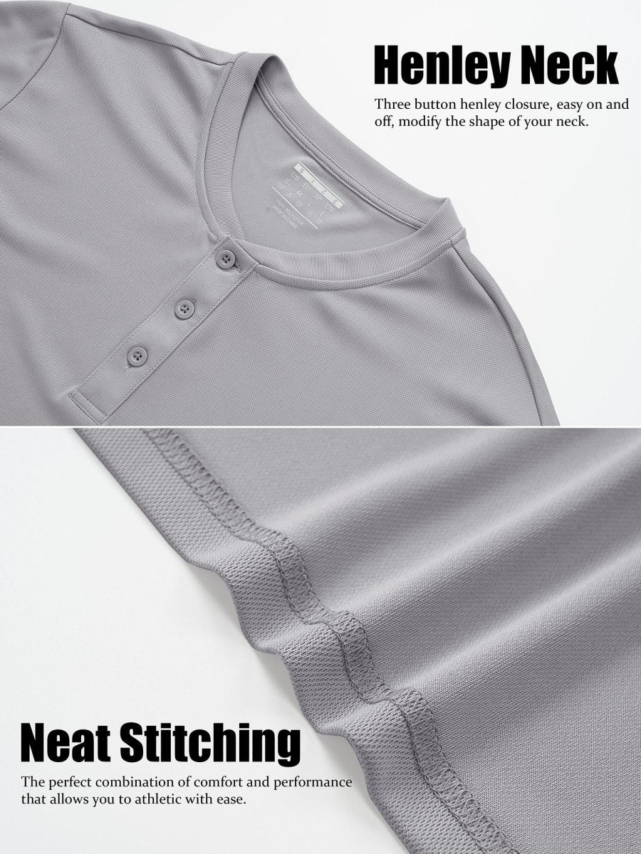 TACVASEN Light Grey Men's Henley Shirt Short Sleeve T-shirts