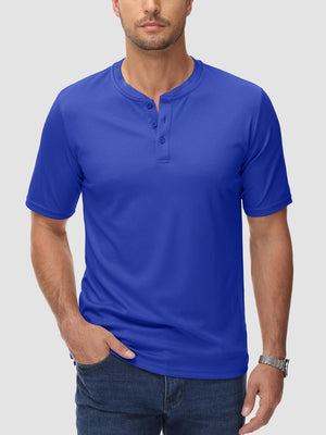 TACVASEN Bright Blue Men's Henley Shirt Short Sleeve T-shirts