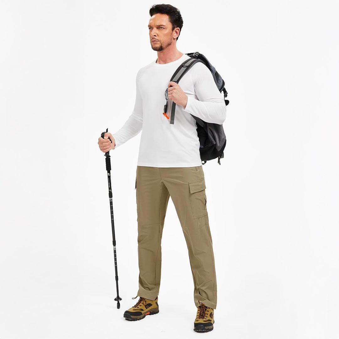 TACVASEN Khaki Men's Hiking Cargo Pants Quick Dry Water Resistant Pants