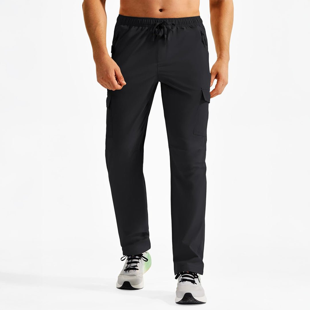 TACVASEN Black Men's Hiking Cargo Pants Quick Dry Water Resistant Pants