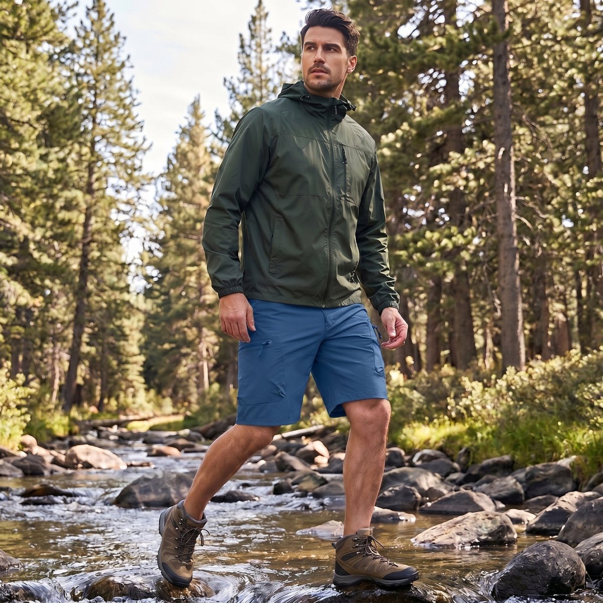 TACVASEN Blue Grey Men's Hiking Cargo Shorts 10 Inch Lightweight Outdoor Work Travel Shorts