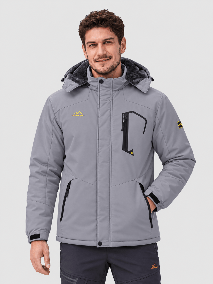 TACVASEN Light Grey Mens Hiking Insulated Fleece Lined Winter Snow Jacket