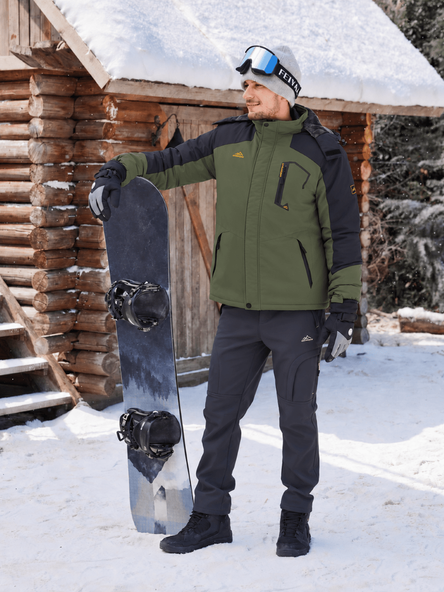 TACVASEN Army Green Mens Hiking Insulated Fleece Lined Winter Snow Jacket
