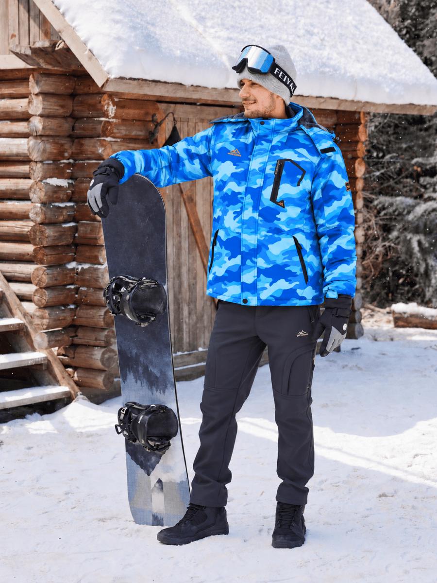 TACVASEN SkyBlue Camouflage Mens Hiking Insulated Fleece Lined Winter Snow Jacket