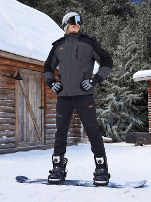 TACVASEN Black Grey Mens Hiking Insulated Fleece Lined Winter Snow Jacket