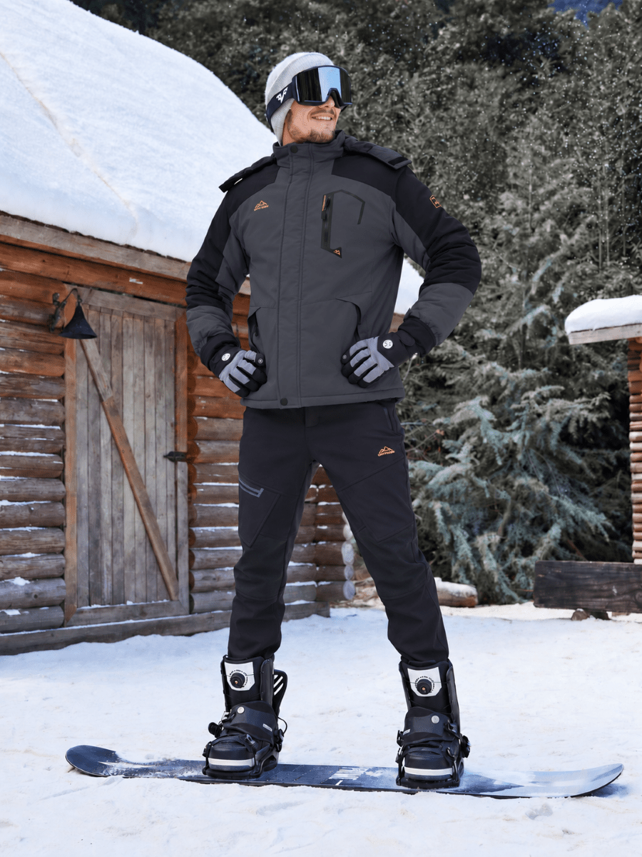 TACVASEN Black Grey Mens Hiking Insulated Fleece Lined Winter Snow Jacket
