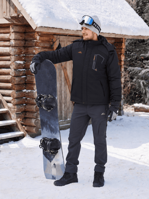 TACVASEN Black Mens Hiking Insulated Fleece Lined Winter Snow Jacket