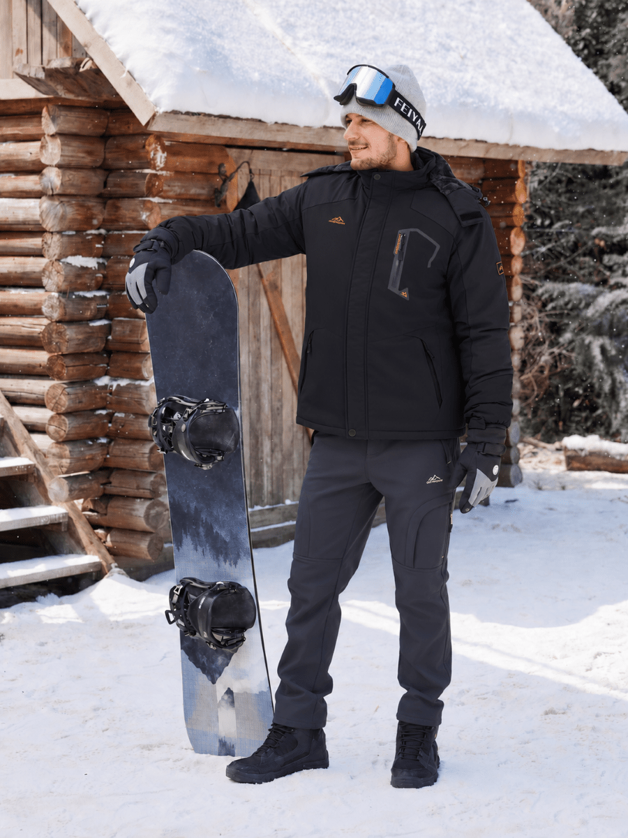 TACVASEN Black Mens Hiking Insulated Fleece Lined Winter Snow Jacket