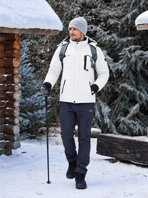 TACVASEN White Mens Hiking Insulated Fleece Lined Winter Snow Jacket