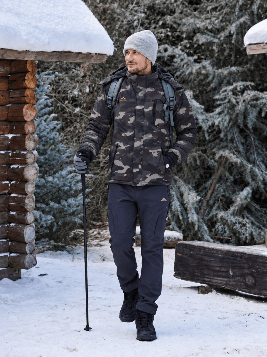 TACVASEN ArmyGreen Camouflage Mens Hiking Insulated Fleece Lined Winter Snow Jacket