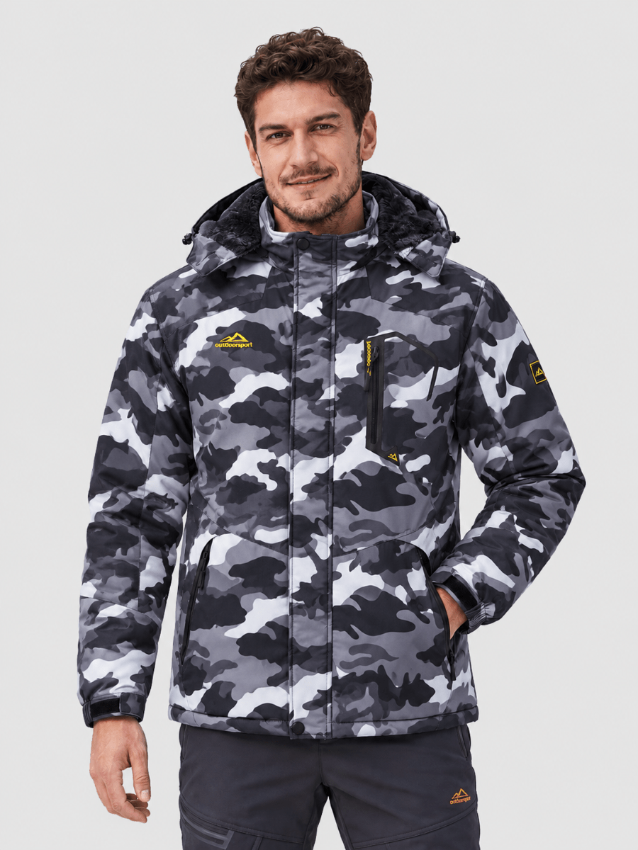 TACVASEN Black Camouflage Mens Hiking Insulated Fleece Lined Winter Snow Jacket