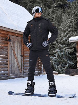TACVASEN Black Mens Hiking Insulated Fleece Lined Winter Snow Jacket