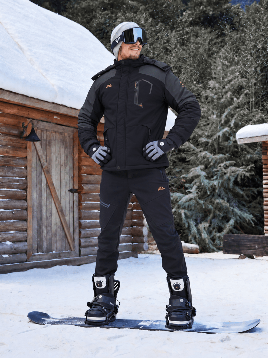 TACVASEN Grey Black Mens Hiking Insulated Fleece Lined Winter Snow Jacket