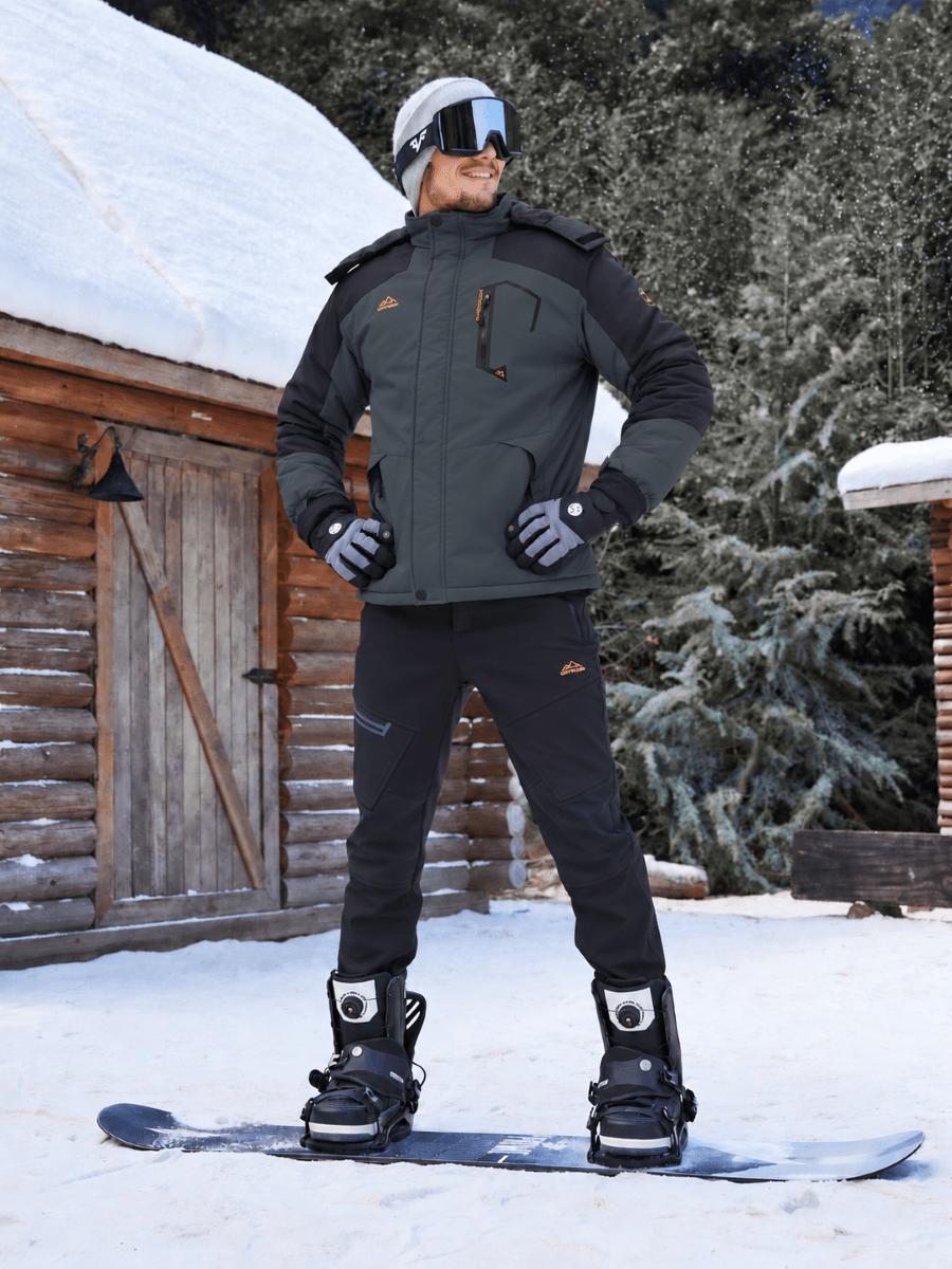 TACVASEN Grey Mens Hiking Insulated Fleece Lined Winter Snow Jacket