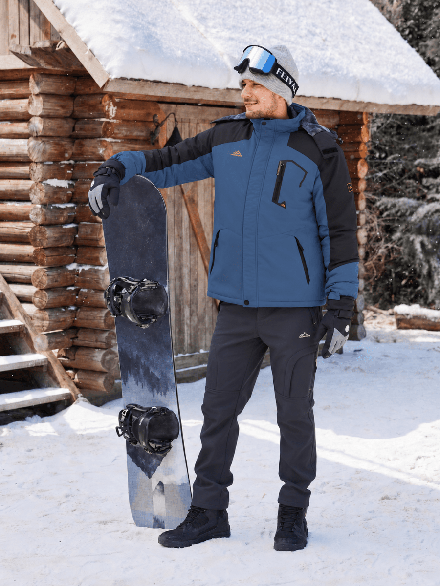 TACVASEN Denim Blue Mens Hiking Insulated Fleece Lined Winter Snow Jacket