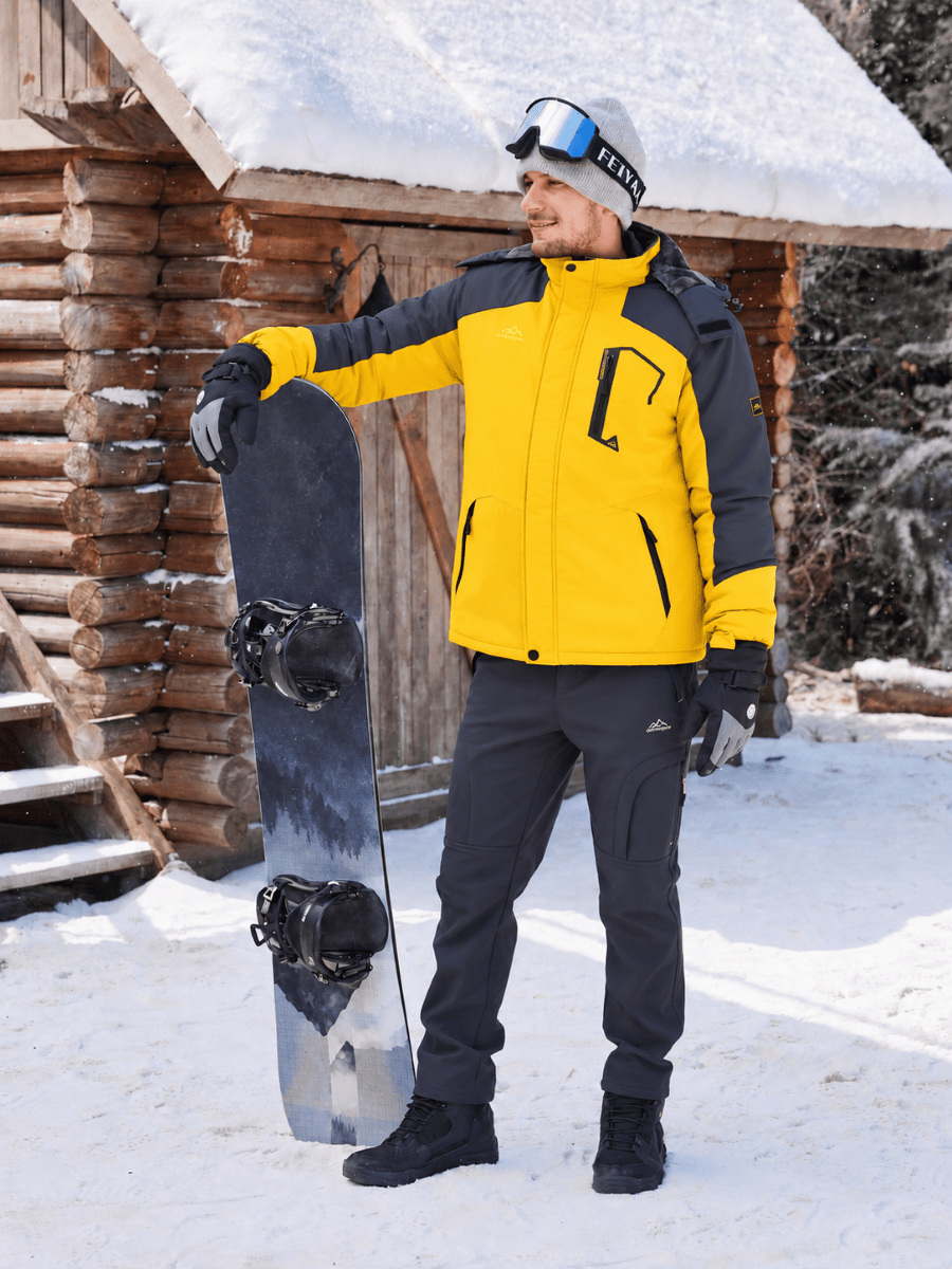 TACVASEN Yellow Mens Hiking Insulated Fleece Lined Winter Snow Jacket