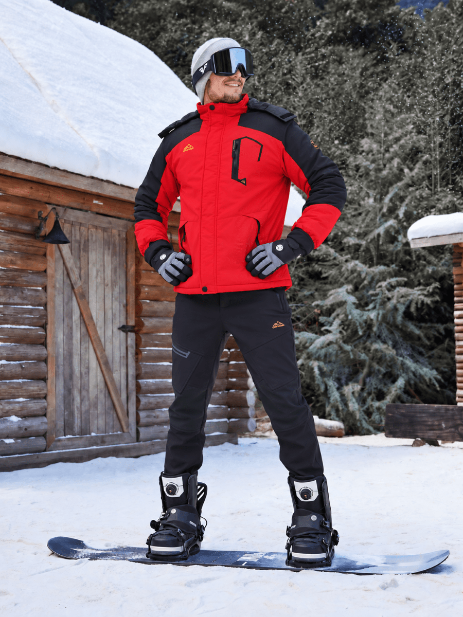 TACVASEN Red Mens Hiking Insulated Fleece Lined Winter Snow Jacket