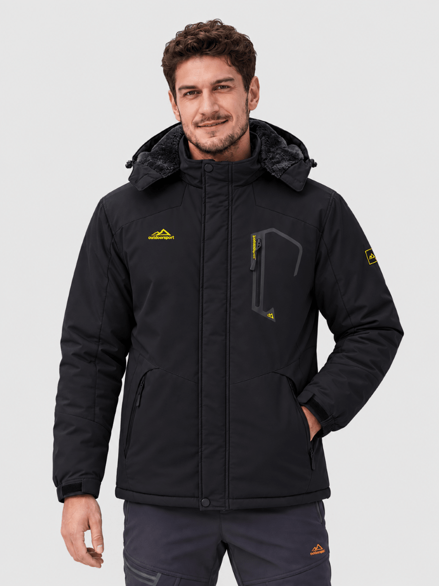 TACVASEN Black Mens Hiking Insulated Fleece Lined Winter Snow Jacket