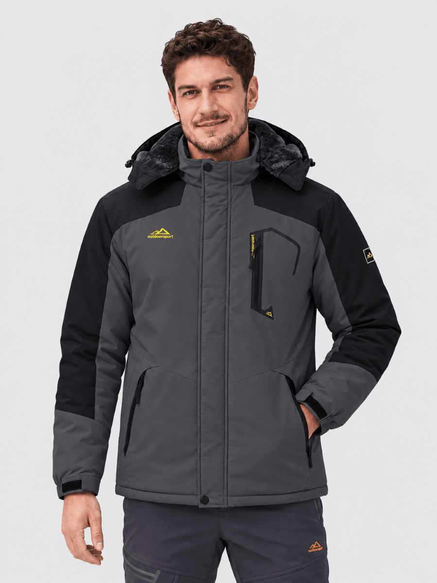 TACVASEN Black Grey Mens Hiking Insulated Fleece Lined Winter Snow Jacket