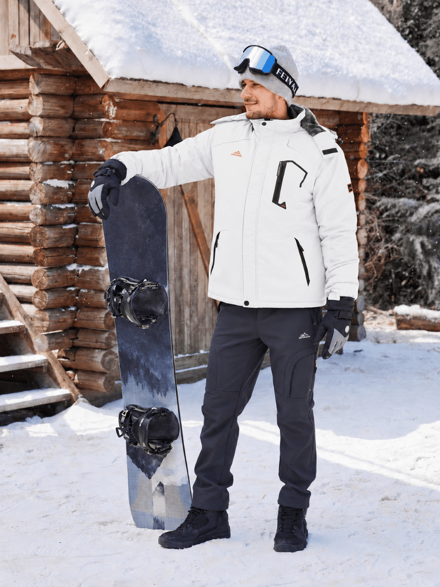 TACVASEN White Mens Hiking Insulated Fleece Lined Winter Snow Jacket