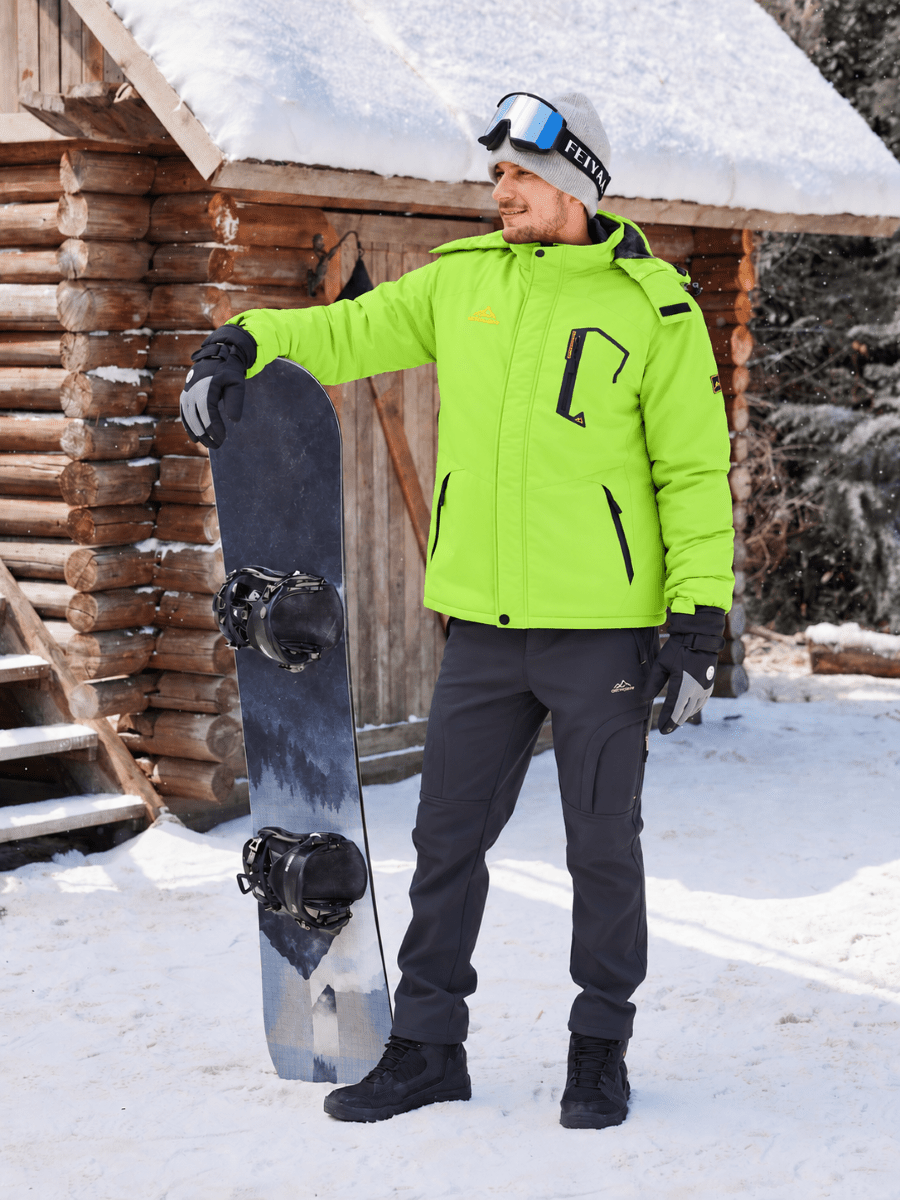 TACVASEN Bright Green Mens Hiking Insulated Fleece Lined Winter Snow Jacket