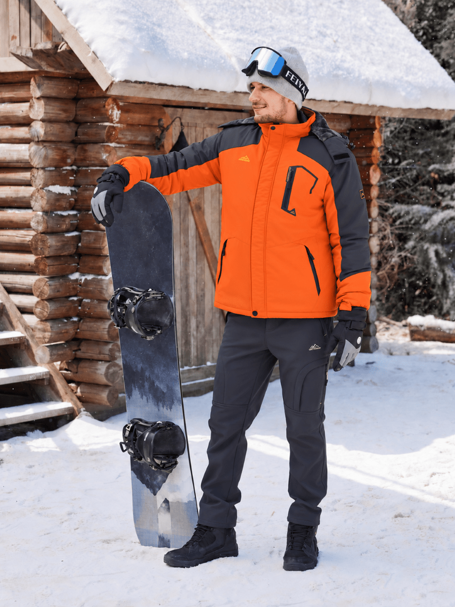 TACVASEN Orange Mens Hiking Insulated Fleece Lined Winter Snow Jacket